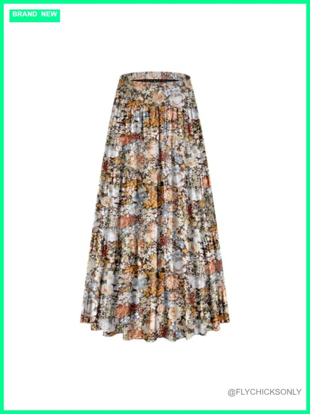 Women's Chiffon High Waist Pleated Floral A-Line Boho Maxi Skirt